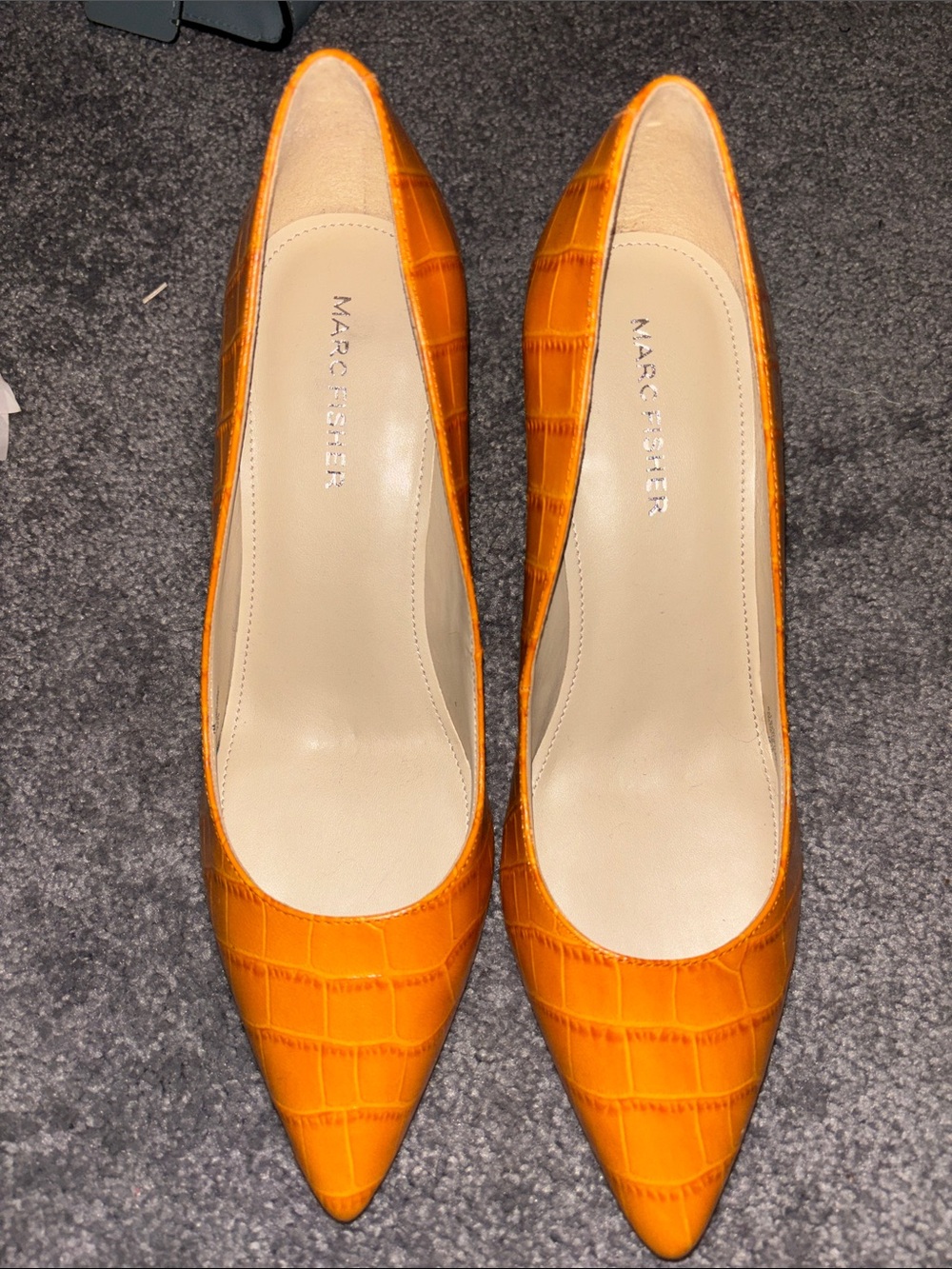 Marc Fisher Orange Croc-Embossed Pointed Toe Pumps